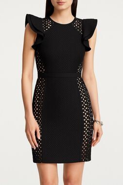 BCBGMAXAZRIA Desirae Black Eyelet Lace Ruffle Sleeve Cocktail Dress Size 2 NWT